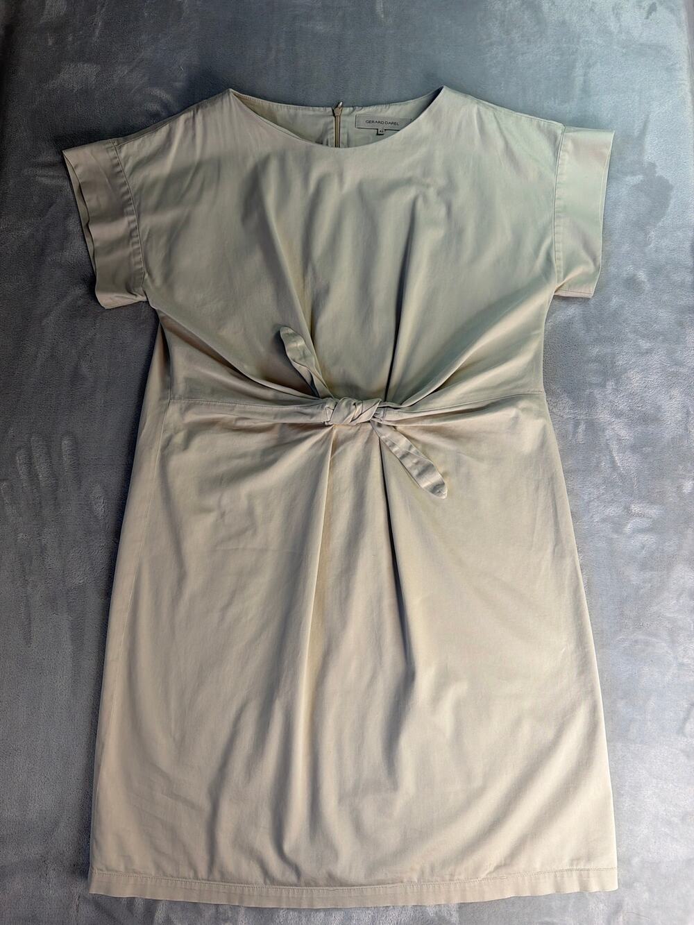 Gerard Darel Ecru Cotton Short Sleeve Tie Front Shift Dress Women's FR 42 US 10